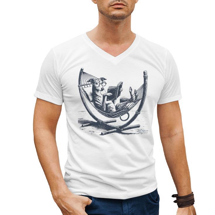 Italian Greyhound Whippet Dog Reading Book Hammock Iggy Mom Men's V-Neck T-Shirt