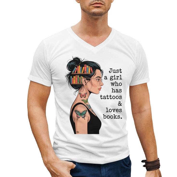 Just a Girl Who Has Tattoos And Love Books Tattooed Inked Men's V-Neck T-Shirt