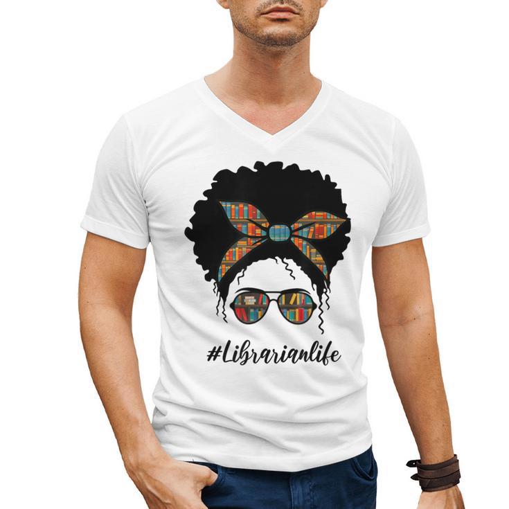 Librarian Teacher Messy Bun Life Book Library Back To School Men's V-Neck T-Shirt