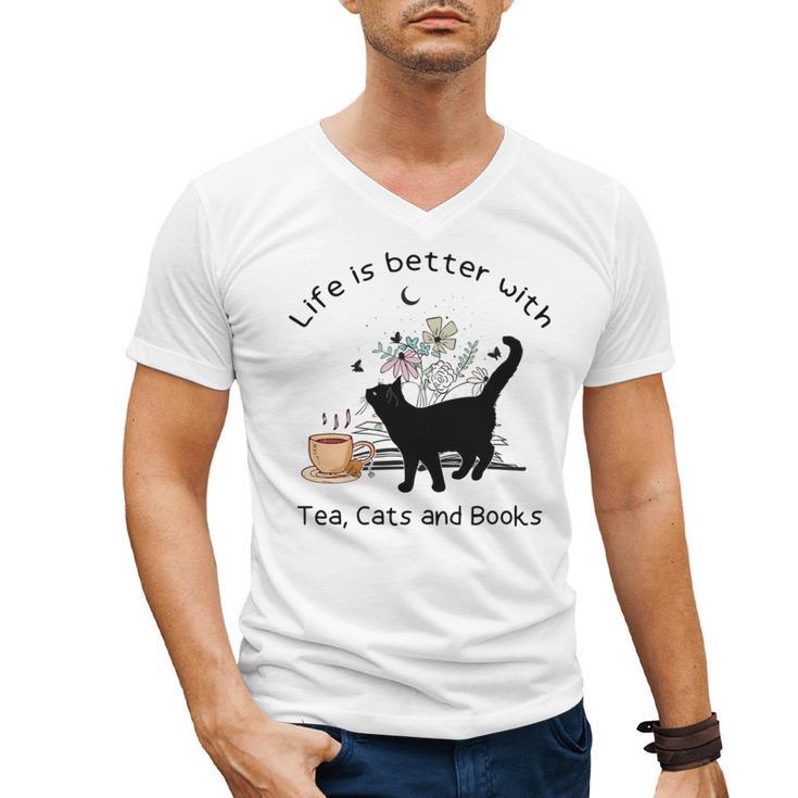 Life Is Better With Tea Cats And Books Cat Sayings Men's V-Neck T-Shirt