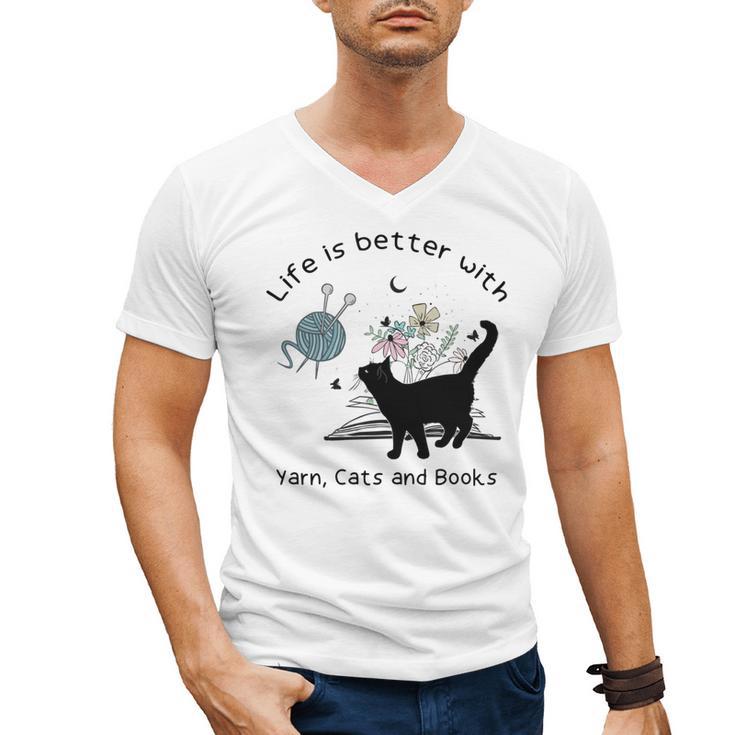 Life Is Better With Yarn Cats And Books Men's V-Neck T-Shirt