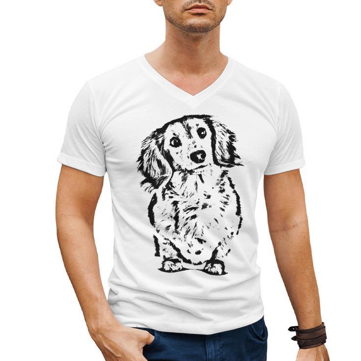 Long Hair Dachshund Lover Doxie Mom Dad Cute Wiener Dog Small Men's V-Neck T-Shirt