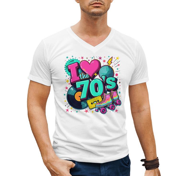 I Love The 70s Retro Cassette Roller Vinyl Disco Nostalgia Premium Tri-Blend Men's V-Neck T-Shirt