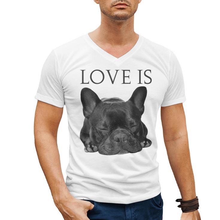Love Is French Bulldog Shirt Frenchie Lover Tee Dog Mom Dad Men's V-Neck T-Shirt