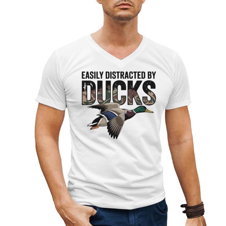 Mallard Duck Hunting Camo Easily Distracted Duck Dad Men's V-Neck T-Shirt
