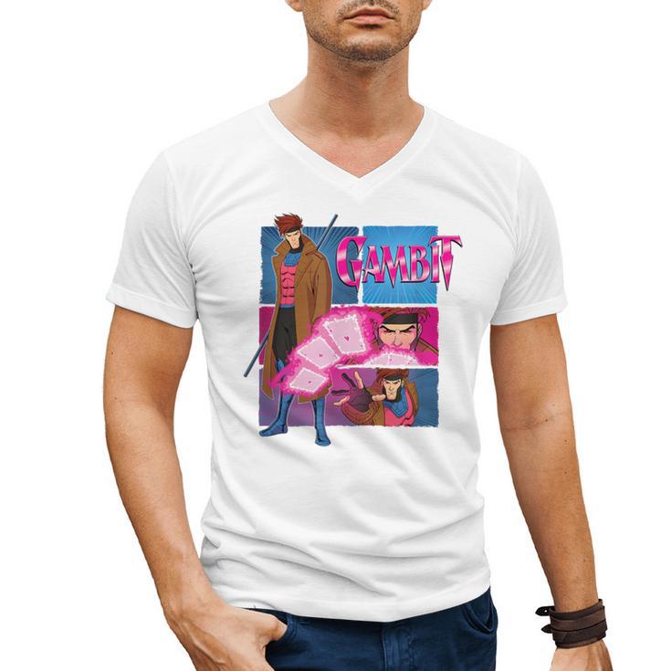 Marvel X-Men '97 Vintage Classic Gambit Comic Book Panels Men's V-Neck T-Shirt