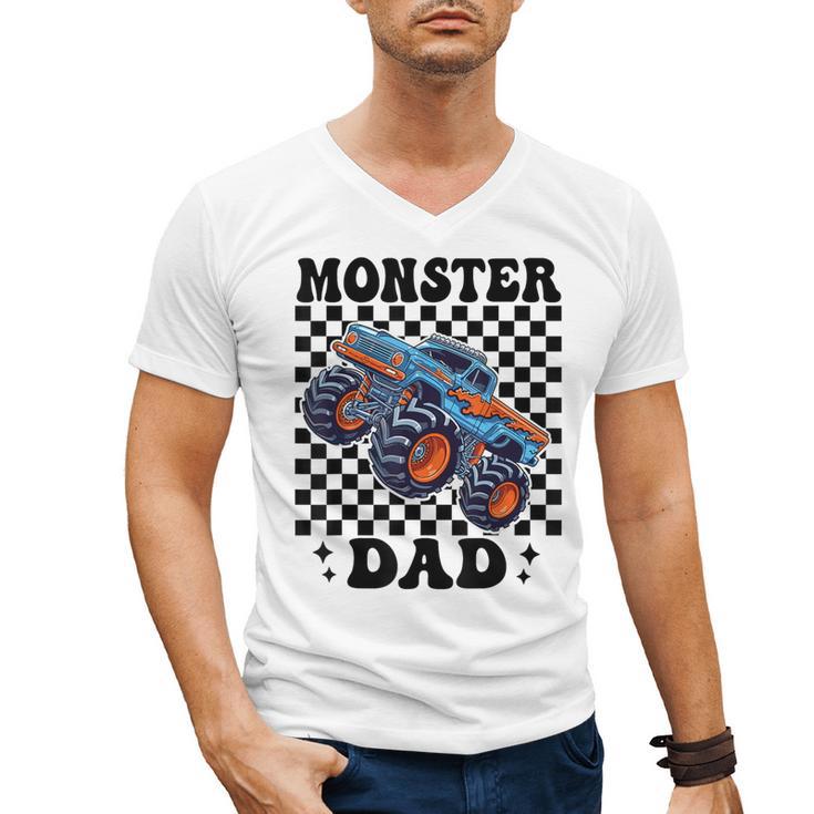 Monster Truck Dad Family Matching Monster Trucks Birthday Men's V-Neck T-Shirt