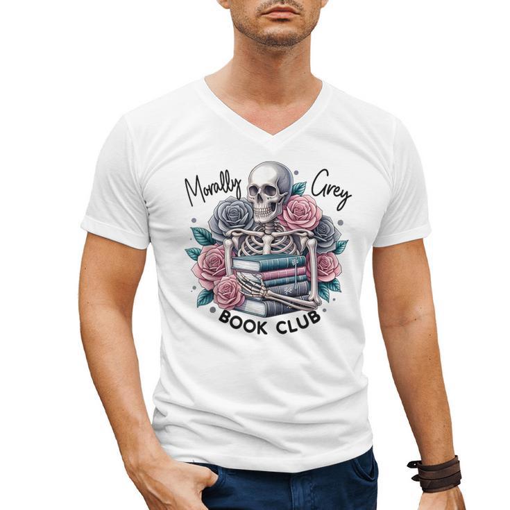 Morally Grey Skeleton Reading Smut Smutty Spicy Books Lover Men's V-Neck T-Shirt