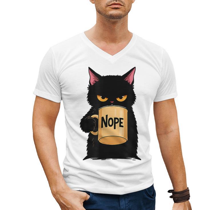 Nope Coffee Cat – Introvert Humor Monday Kitty Men's V-Neck T-Shirt