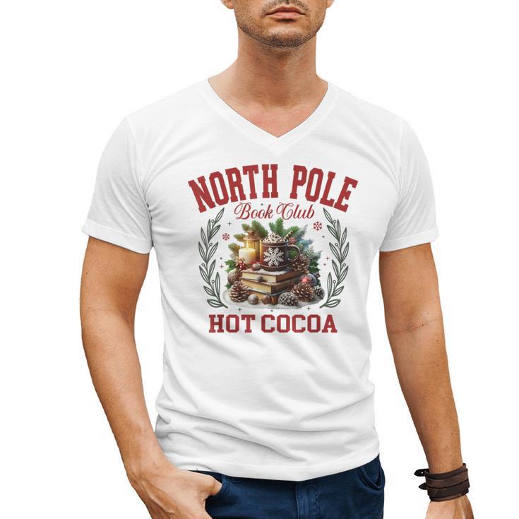North Pole Book Club Hot Cocoa Bookworm Christmas Xmas Men's V-Neck T-Shirt