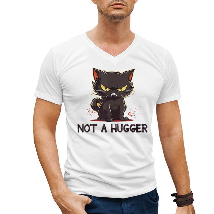Not A Hugger Tee Angry Cat Sarcastic Cute Introvert Men's V-Neck T-Shirt