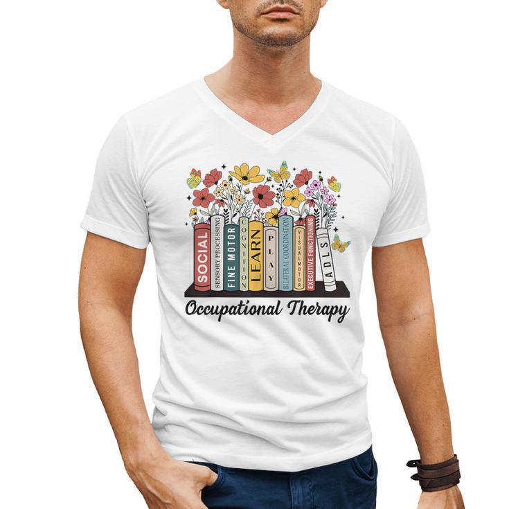Occupational Therapy Wildflower Book OT Therapist Assistant Men's V-Neck T-Shirt