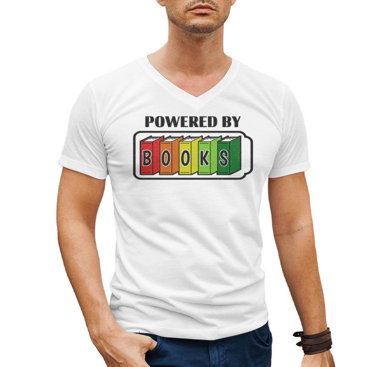 Powered By Books  Bookworm Librarian Reading Men's V-Neck T-Shirt