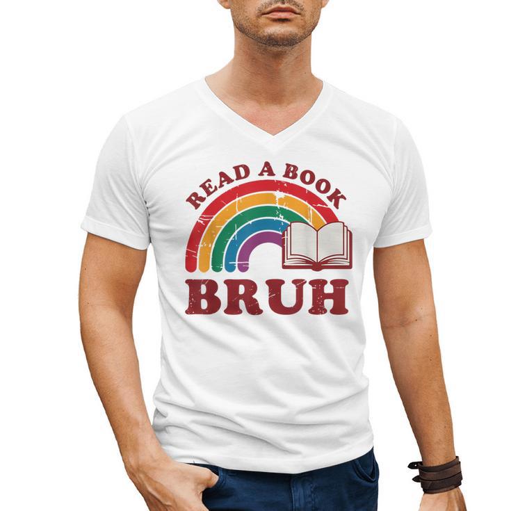 Read A Book Bruh Rainbow Vintage Reading Library Student Men's V-Neck T-Shirt