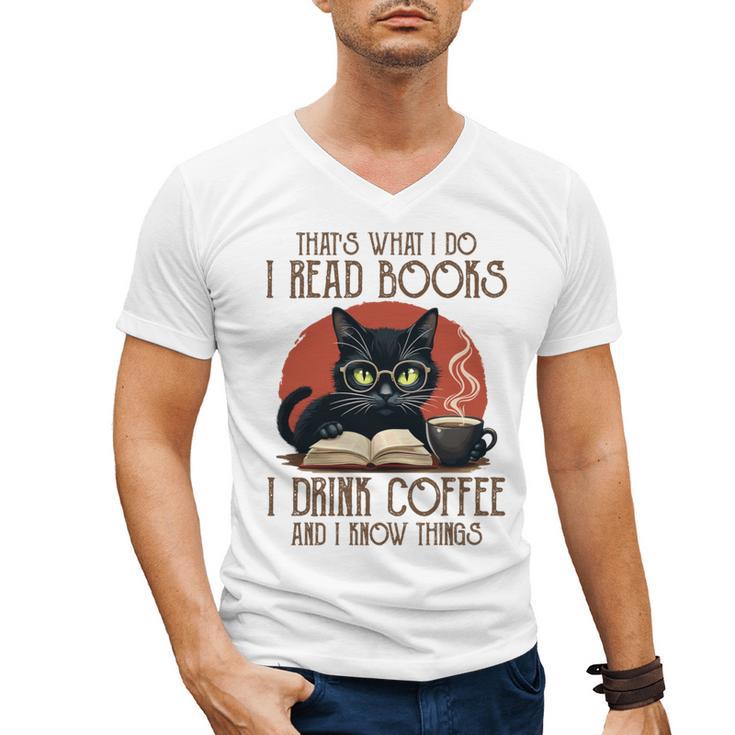 i Read Books And i Know Things Cat Reading Coffee Men's V-Neck T-Shirt