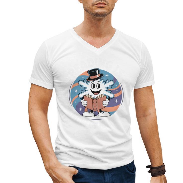 Reading Is Snow Much Fun Snowflake Top Hat Book Fan Winter Men's V-Neck T-Shirt