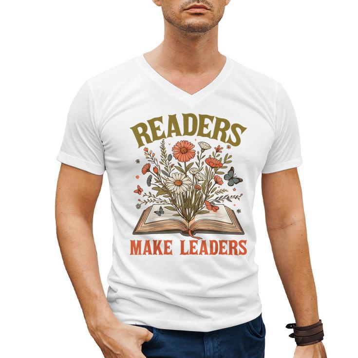 Reading Squad Book Lover Bookish Floral Readers Make Leaders Men's V-Neck T-Shirt