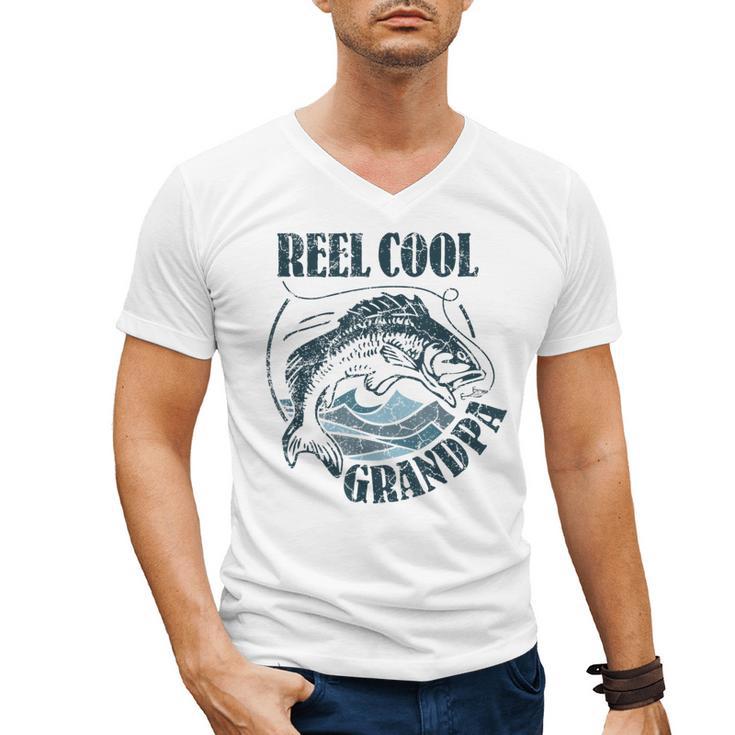 Reel Cool Grandpa Fishing Dad Father's Day Fisherman Men's V-Neck T-Shirt