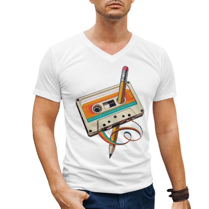 Retro Cassette Tape & Pencil Rewind Nostalgia Party 80s 90s Men's V-Neck T-Shirt