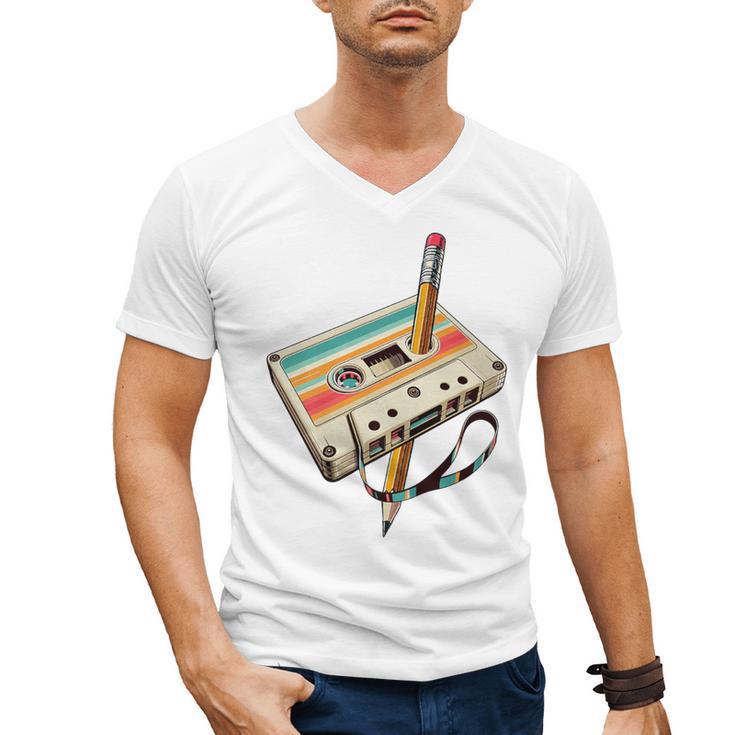 Retro Cassette Tape & Pencil Rewind Nostalgia Party 80s 90s Premium Men's V-Neck T-Shirt