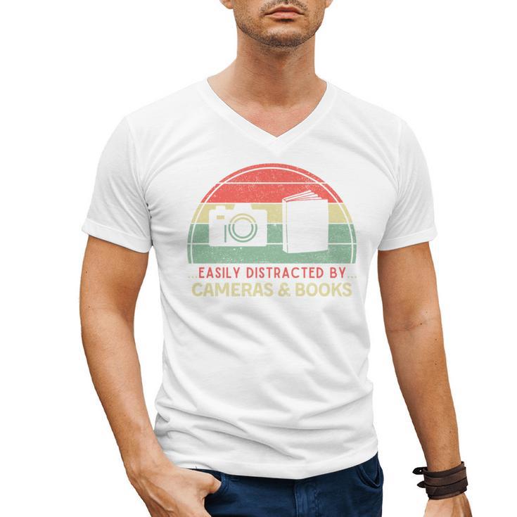 Retro Easily Distracted By Cameras & Books Photography Men's V-Neck T-Shirt
