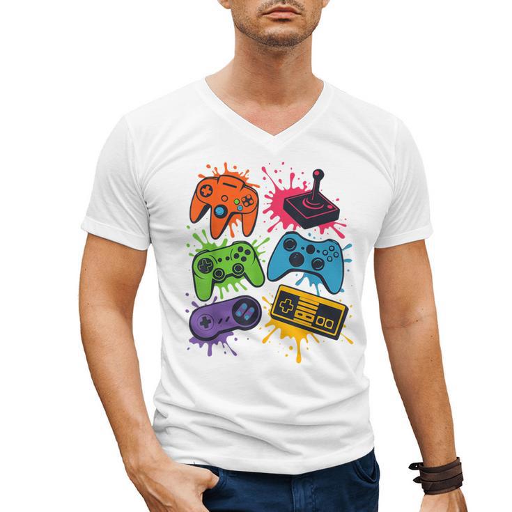 Retro Gamer Controller 80s 90s Video Game Arcade Nostalgia Men's V-Neck T-Shirt
