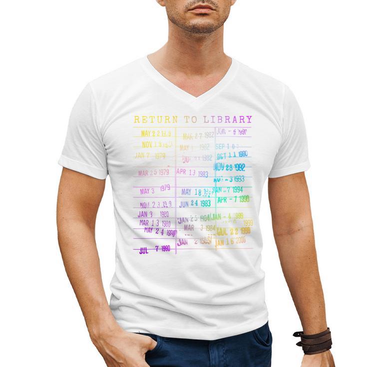 Return To Library Card Book Due Date Bookish Rainbow Reading Men's V-Neck T-Shirt