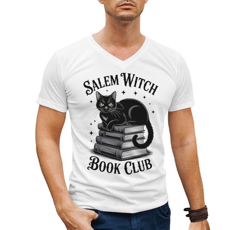 Salem Witch Book Club Bookish Halloween Cat Women Men's V-Neck T-Shirt