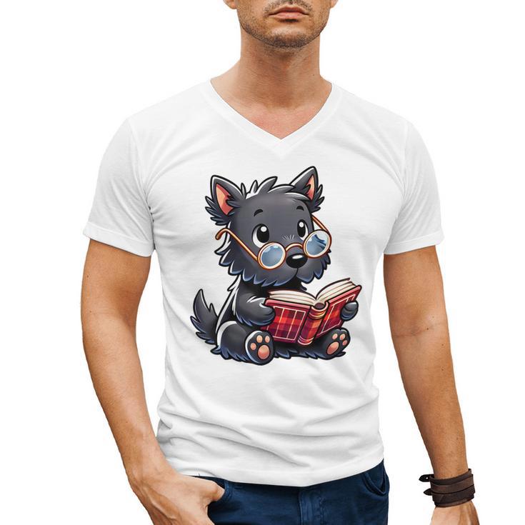 Scottish Terrier Reading a Book Dog Men's V-Neck T-Shirt