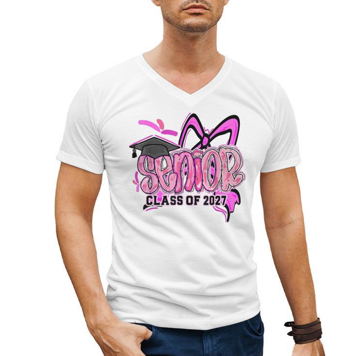 Senior 2027 Class Of 2027 Coquette Girl Pink Graduation 2027 Men's V-Neck T-Shirt