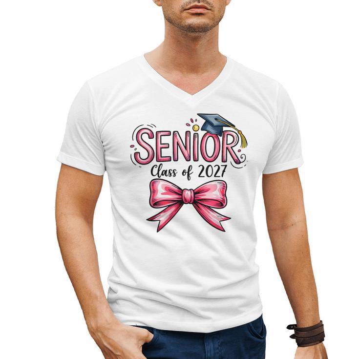 Senior Class Of 2027 Coquette Pink Bow Graduation 2027 Girls Men's V-Neck T-Shirt