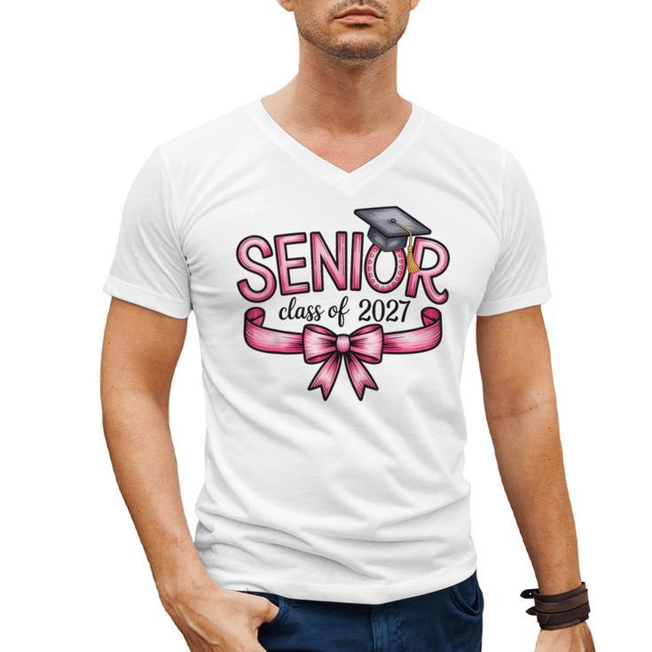 Senior Class Of 2027 Coquette Pink Bow Graduation 2027 Women Men's V-Neck T-Shirt