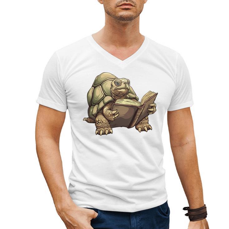 Sulcata Tortoise Reading A Book Men's V-Neck T-Shirt