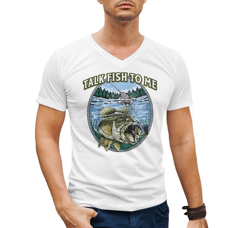 Talk Fish To Me Introvert Fishing Antisocial Fisherman Raglan Baseball Tee Men's V-Neck T-Shirt