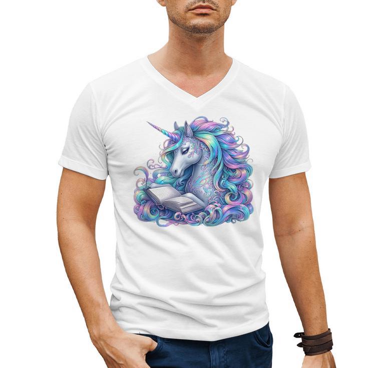 Unicorn Reading For Book Lovers Readers Men's V-Neck T-Shirt