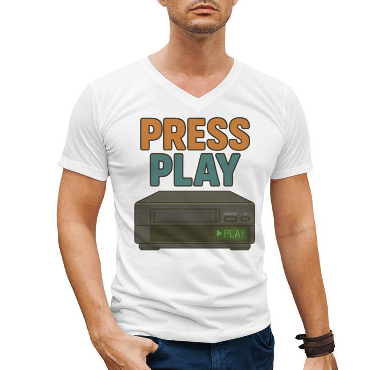 VHS Cassette Retro Analog Nostalgia Theme Men's V-Neck T-Shirt