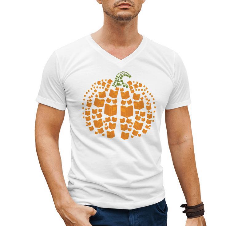 Vintage Book Pumpkin Autumn Fall Librarians Bookworm Teacher Men's V-Neck T-Shirt