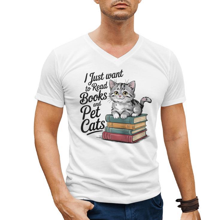 Vintage I Just Want To Read Books And Pet Cats Cat Raglan Baseball Tee Men's V-Neck T-Shirt Vintage I Just Want To Read Books And Pet Cats Cat Raglan Baseball Tee Men's V-Neck T-Shirt