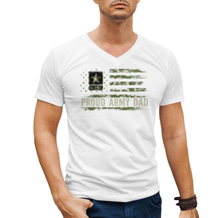 Vintage Proud Army Dad Camo American Flag Veteran Men's V-Neck T-Shirt