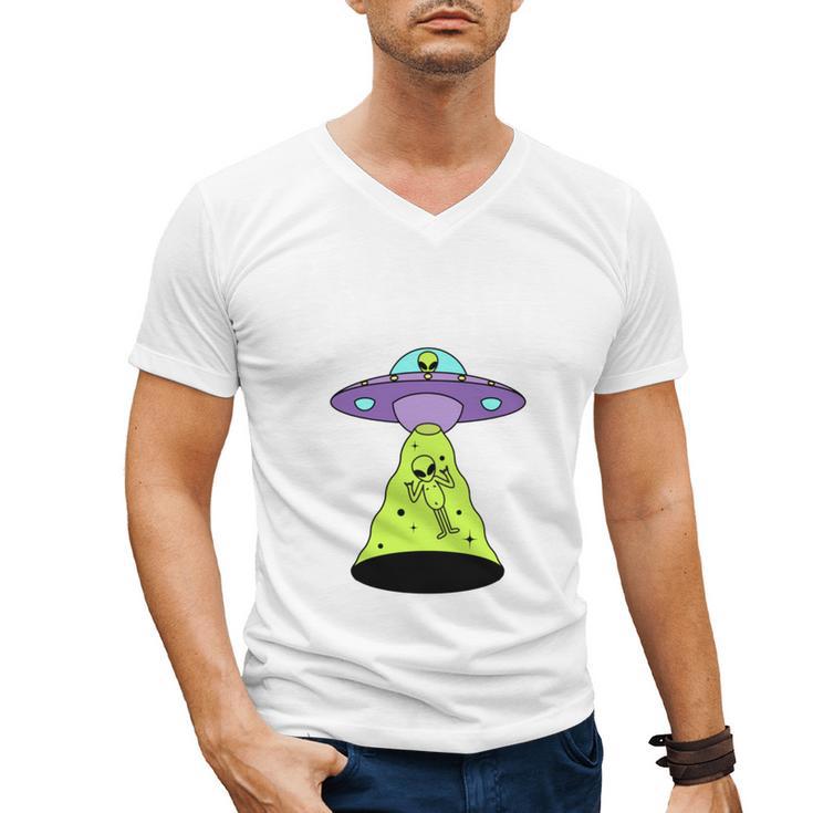 I Wanna Go Home Introvert UFO UAP Flying Saucer Trippy Alien Men's V-Neck T-Shirt