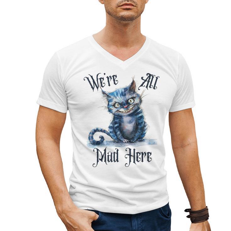 We'Re All Mad Here Cheshire Cat Alice Wonderland Book Kids Men's V-Neck T-Shirt