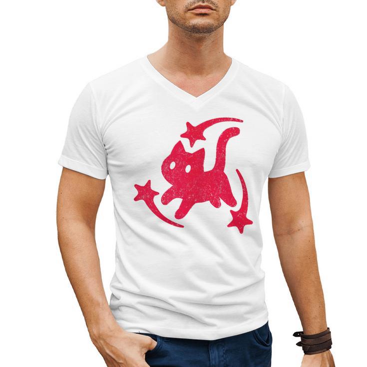 Yk2 Grunge Scary Cat With Shooting Stars 90s Nostalgia Men's V-Neck T-Shirt