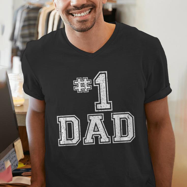1 Dad Number One Father's Day Vintage Style Men's V-Neck T-Shirt 1 Dad Number One Father's Day Vintage Style Men's V-Neck T-Shirt