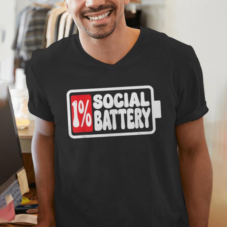 1 Social Battery Sarcastic Introverted Men Women Men's V-Neck T-Shirt