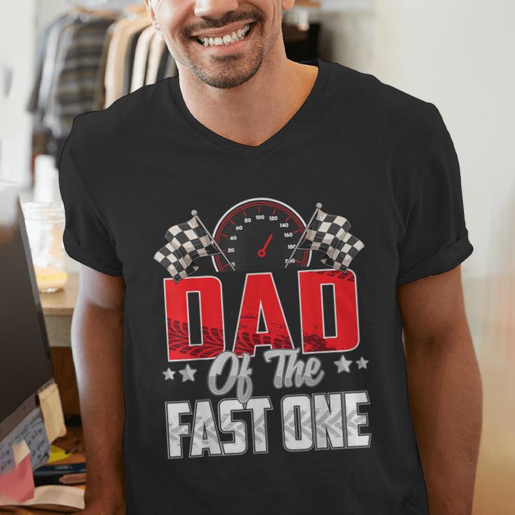 1 Year Old Racing Car Fast One Birthday 1st Family Dad Men's V-Neck T-Shirt