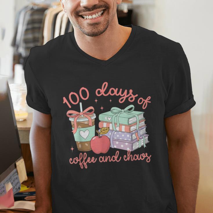 100 Days Of Coffee And Chaos Coquette Bow Book Apple Men's V-Neck T-Shirt 100 Days Of Coffee And Chaos Coquette Bow Book Apple Men's V-Neck T-Shirt