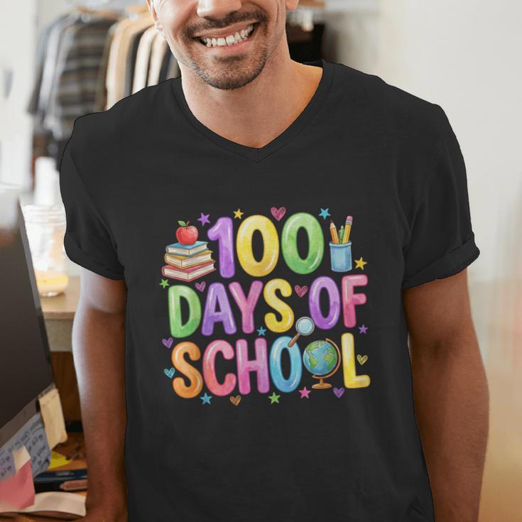 100 Days Of School Book Pencil Teachers Girls Kids 100th Day Men's V-Neck T-Shirt