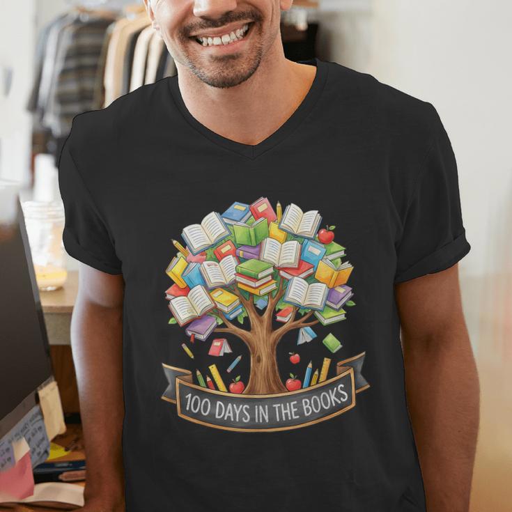100 Days Of School In The Books Librarian Reading Teacher Men's V-Neck T-Shirt 100 Days Of School In The Books Librarian Reading Teacher Men's V-Neck T-Shirt