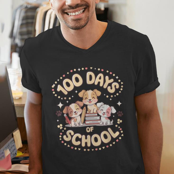 100 Days Of School Cute Puppies And Books Men's V-Neck T-Shirt 100 Days Of School Cute Puppies And Books Men's V-Neck T-Shirt