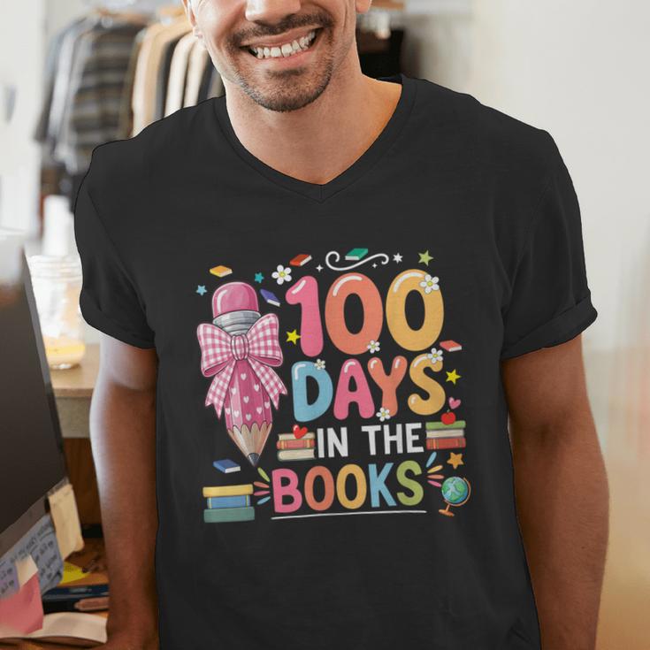 100th Day Of School Teacher Floral 100 Days In The Books Men's V-Neck T-Shirt 100th Day Of School Teacher Floral 100 Days In The Books Men's V-Neck T-Shirt